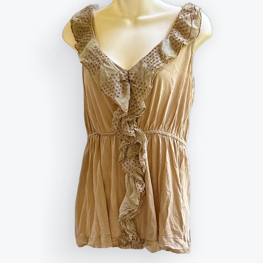 Earth Fairycore Nymph Boho Ruffled Eyelet Trim Sleeveless Top by Language LA ~ M